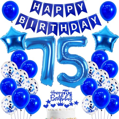 Ballon 75 Geburtstag Deko Mann blau Deko 75. Geburtstag Mann Blau Geburtstagsdeko 75 jahre Luftballons 75. Blau Happy Birthday Banner Für 75 männer Party Dekoration von Ohaoduo