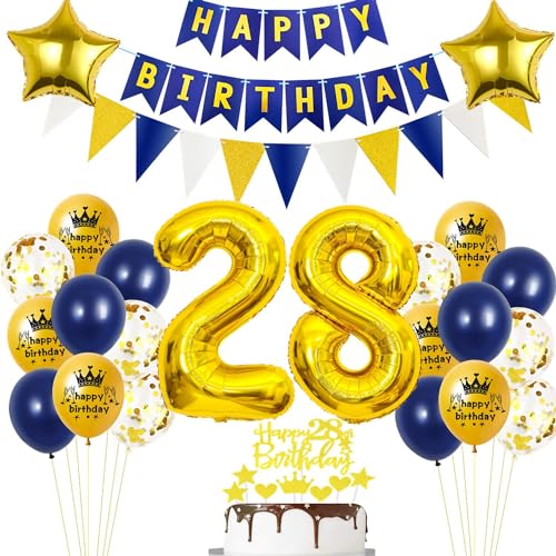 Blau 28 Geburtstag Deko Mann Frau,Luftballons 28 Geburtstag Blau Gold, 28. Männer Party Deko,Blau Gold 28. Dekoration,Tortendeko 28 Jahre ,Ballon 28 Jahre von Ohaoduo