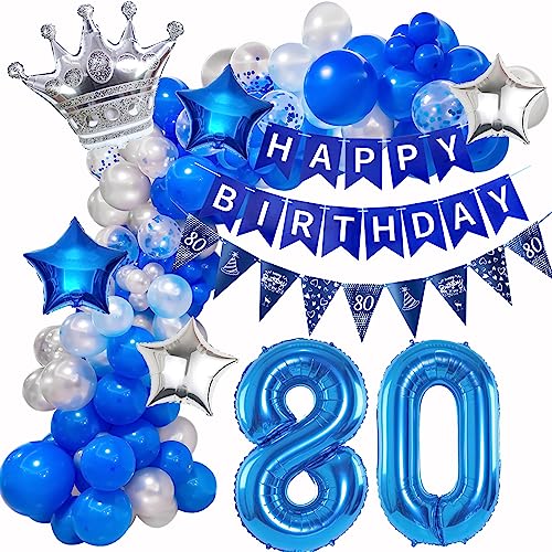 Deko 80. Geburtstag Männer, 80 Luftballon Girlande Blau Silber,Geburtstagsdeko 80 Männer, Ballon 80 Geburtstag, Deko 80 jahre Geburtstag, Ballon Girlande 80 Geburtstag Deko Männer Frauen von Ohaoduo
