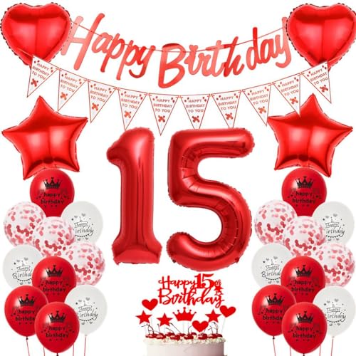 Geburtstagsdeko 15 Jahre Mädchen - Ballon und Luftballons Rot für 15. Geburtstag - Party Dekoration Geburtstagsdeko 15 Jahre Mädchen - Ballon und Luftballons Rot für 15. Geburtstag - Party Dekoration von Ohaoduo