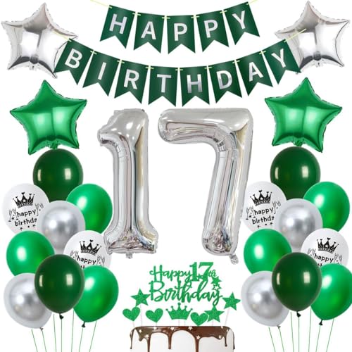 Geburtstagsdeko 17 Grün Silber, Luftballon 17. Geburtstag Junge Mädchen, Ballons 17 Geburtstag Grün Silber, Deko 17. Geburtstag Junge Mädchen, 17 Jahre Geburtstag Party Dekoration Grün Silber von Ohaoduo