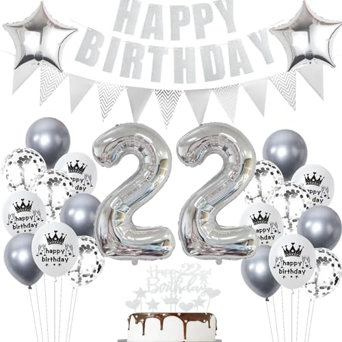 Geburtstagsdeko 22 Jahr Silber - Luftballons, Ballon, Party Deko für Mädchen Jungen - Tortendeko Geburtstagsdeko 22 Jahr Silber - Luftballons, Ballon, Party Deko für Mädchen Jungen - Tortendeko von Ohaoduo
