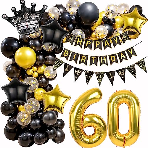 Geburtstagsdeko 60. Geburtstag Frau Mann, 60 Geburtstag Deko, 60. Geburtstag Schwarz Gold Luftballons, 60 Jahr Ballon Girlande Schwarz Gold, 60 Jahr Geburtstagdeko,60 Geburtstag Luftballons von Ohaoduo