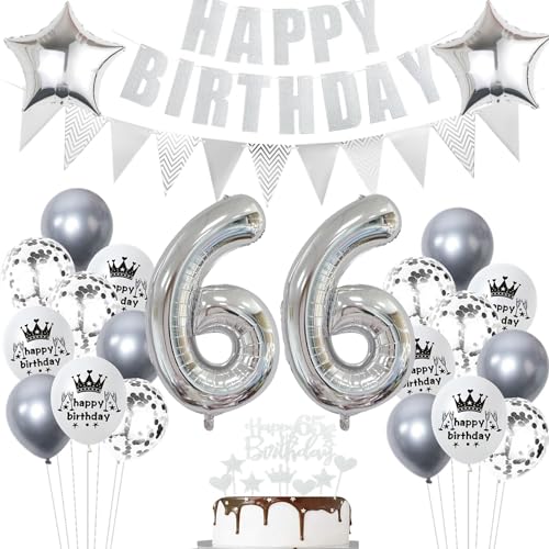 Geburtstagsdeko 66 Jahr Silber,Luftballon 66. Geburtstag Silber,Ballon 66. Geburtstag Silber,66 Party Mädchen Jungen,66 Luftballons Silber, 66 Jahr Ballon 66 Tortendeko von Ohaoduo
