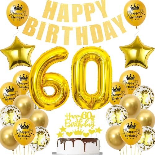 Gold Luftballon 60. Geburtstag,Gold 60 Jahre Geburtstag Party Dekoration,60. Geburtstagsdeko Mann Ballon,Deko 60. Geburtstag Junge Frau,Tortendeko 60 Jahre Geburtstag Gold,Ballon 60 Jahre von Ohaoduo