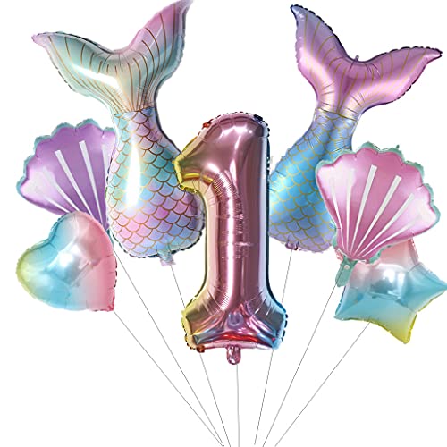 Großes Meerjungfrau ballons Geburtstag Deko 1 Jahre Mädchen, Meerjungfrauen Luftballons 1 Jahre geburtstag dekoration 1.Geburtstagsdeko Mädchen Meerjungfrau Folienballon 1 Geburtstag Deko(1) von Ohaoduo