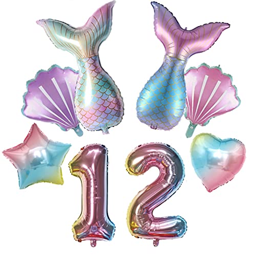 Großes Meerjungfrau ballons Geburtstag Deko 12 Jahre Mädchen, Meerjungfrauen Luftballons 12 Jahre geburtstag dekoration 12.Geburtstagsdeko Mädchen Meerjungfrau Folienballon 12 Geburtstag Deko(12) von Ohaoduo