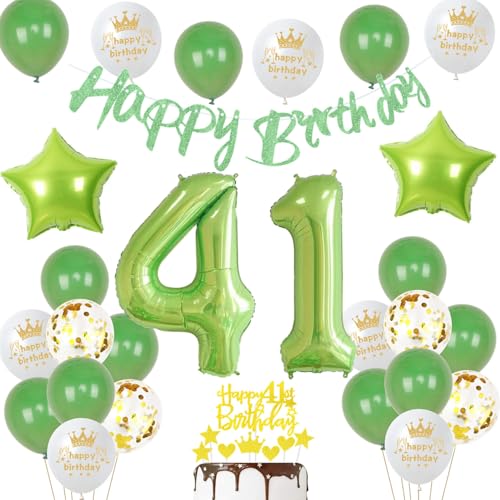 Grün 41. Geburtstag Dekoration frau,Grün Tortendeko Geburtstag 41 Jahre mann,41 frauen mann Party Deko,Tortendeko 41. Männer frauen,Geburtstagsdeko 41 Jahre von Ohaoduo