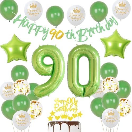 Grün 90. Geburtstag Dekoration frau ,Grün Tortendeko Geburtstag 90 Jahre mann,90 frauen mann Party Deko,Tortendeko 90. Männer frauen,Geburtstagsdeko 90 Jahre von Ohaoduo