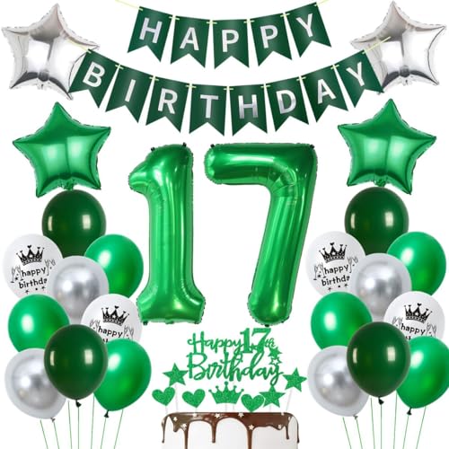 Grün Deko 17. Geburtstag Junge Mädchen,Luftballons 17. Geburtstag Grün,Party Ballons 17 Jahre Geburtstagsdeko 17. Party Dekoration,17 Ballons Mädchen Jungen von Ohaoduo