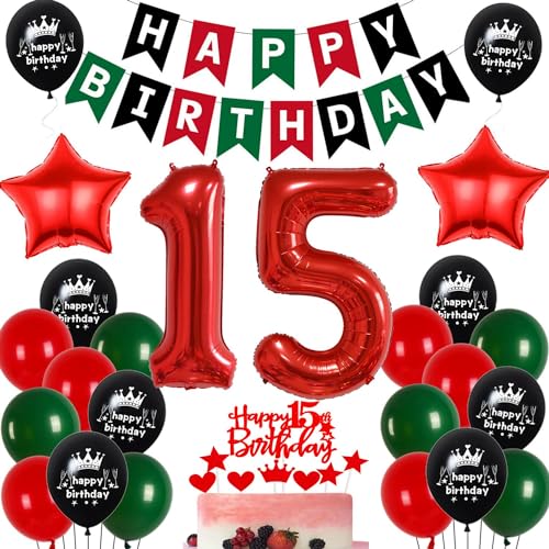 Ohaoduo 15. Geburtstag Ballon-Set für Teenager (15. Geburtstag), Rot, Grün, Schwarz, 57 Stück, BALLOON, Jugendliche, Gummi, Happy Birthday, Jahrestag, unisex Ohaoduo 15. Geburtstag Ballon-Set für Teenager (15. Geburtstag), Rot, Grün, Schwarz, 57 Stück, BALLOON, Jugendliche, Gummi, Happy Birthday, Jahrestag, unisex von Ohaoduo