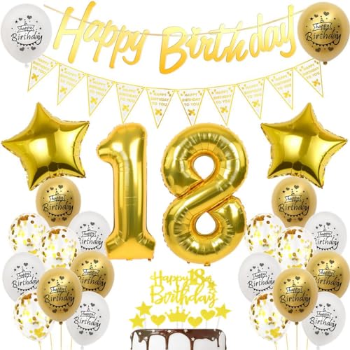 Luftballon 18. Geburtstag Gold,Deko 18. Geburtstag Junge Mädchen,18 Jahr Geburtstagdeko Junge Mädchen,18 Jahr Party Deko Gold,Ballon 18 Jahr Dekorationen Gold,Deko 18. Geburtstag Luftballons von Ohaoduo