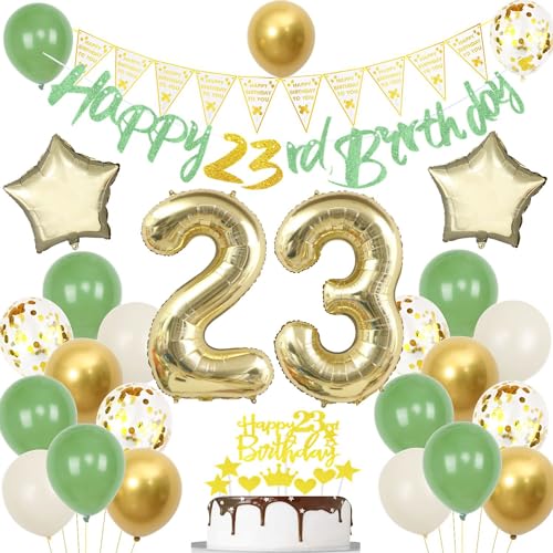 Luftballon 23. Geburtstag Grün Gold, Deko 23. Geburtstag Mann Frau, 23. Tortendeko Gold, Grün Party Ballons Geburtstagsdeko 23 Jahre, 23. Party Dekoration von Ohaoduo