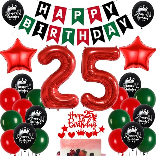 Luftballon 25. Geburtstag Rot Grün,Deko 25 Geburtstag Frau Mann,25 Jahr Geburtstagdeko Rot Grün Schwarz,Mann Frauen 25. Party Deko,25 Jahr Party Ballons von Ohaoduo