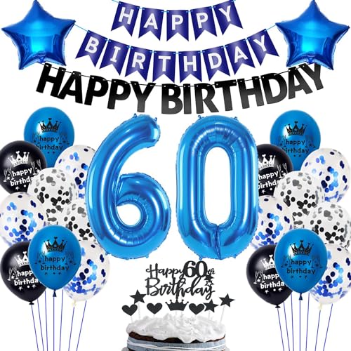 Luftballon 60. Geburtstag Blau Schwarz,60 Geburtstag Männer Ballons,Blau Schwarz 60 Jahre Mann Party Deko,Geburtstagsdeko 60 Jahre Mann Frau,Blau 60. Party Deko,Tortendeko 60. Geburtstag von Ohaoduo