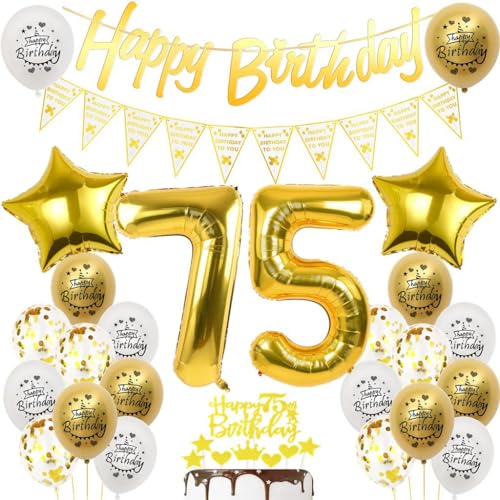 Luftballon 75. Geburtstag Gold,Deko 75. Geburtstag Mann Frau,75 Jahr Geburtstagdeko Männer Frauen,75 Jahr Party Deko Gold,Ballon 75 Dekorationen,75. Luftballons von Ohaoduo