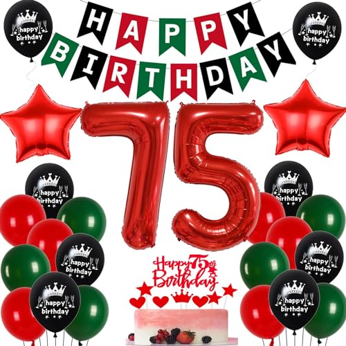 Luftballon 75. Geburtstag Rot Grün,Deko 75 Geburtstag Frau Mann,75 Jahr Geburtstagdeko Rot Grün Schwarz,Mann Frauen 75. Party Deko,75 Jahr Party Ballons von Ohaoduo