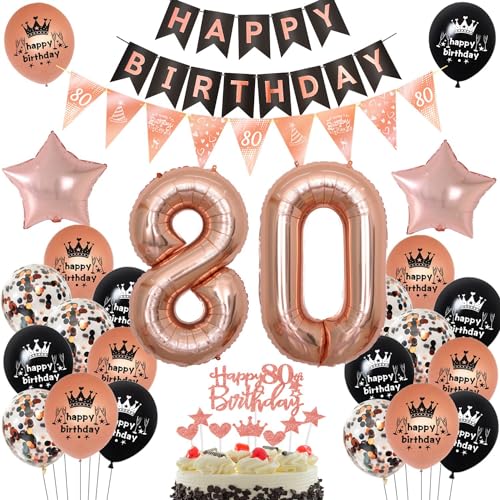 Luftballon 80. Roségold,Geburtstagsdeko 80 Jahr Roségold Schwarz,Ballon 80. Geburtstag Frauen,Luftballons Geburtstag 80 Schwarz,Frauen 80 Deko,Frau 80 Party Deko von Ohaoduo