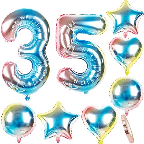 Luftballons 35 Geburtstag Dekoration frau mann bunt Zahlenballon 35 + 6 pcs herz/Stern Helium Folienballon 35 jahre geburtstag deko frauen rosa geburtstagsdeko 35.geburtstag deko mädchen frau(35) von Ohaoduo