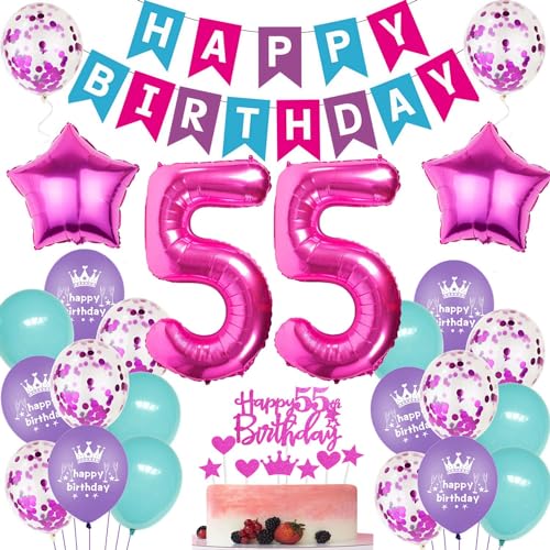 Luftballons Geburtstag 55 Rosa,Luftballon 55. Geburtstag Frau,Rosa 55 Jahre Geburtstagsdeko,Ballon 55. Geburtstag Rosa,55 Jahre Frau Party Dekoration, Rosa Tortendeko 55 Geburtstag von Ohaoduo
