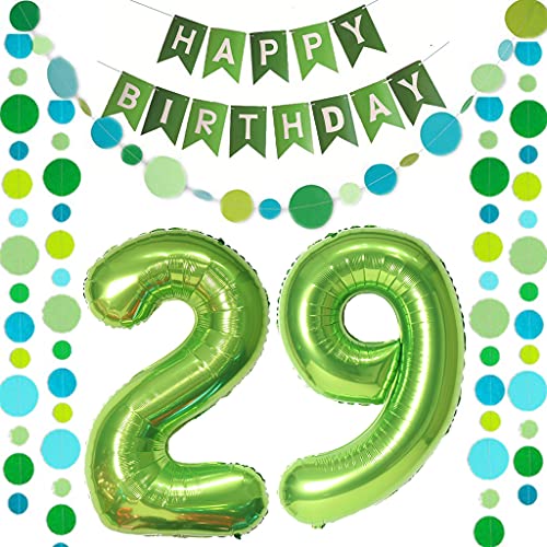Luftballons Zahl 29 Grün + Happy Birthday Girlande + banner Folienballon 29.Geburtstags deko frau mann ballons 29 Jahre Geburtstag deko frauen Zahlenballon 29 Geburtstag dekoration Männer frau(29) von Ohaoduo