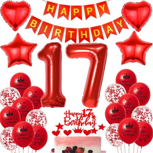 Ohaoduo 17 Geburtstag Deko Mädchen rot 17 Geburtstag Dekoration rot Geburtstagsdeko 17 jahre Mädchen Luftballons Folienballon 17. Party Deko 17 Tortendeko Ohaoduo 17 Geburtstag Deko Mädchen rot 17 Geburtstag Dekoration rot Geburtstagsdeko 17 jahre Mädchen Luftballons Folienballon 17. Party Deko 17 Tortendeko von Ohaoduo