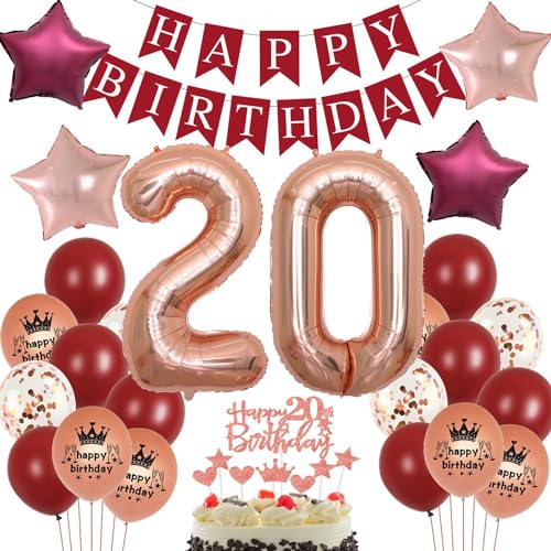 Ohaoduo 20. Geburtstag Dekoration Frau, Rot Rosegold, Luftballons, Banner, Konfetti Ohaoduo 20. Geburtstag Dekoration Frau, Rot Rosegold, Luftballons, Banner, Konfetti von Ohaoduo