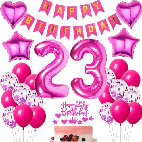 Ohaoduo 23 Geburtstag Deko Frauen rosa rot 23 Geburtstag Dekoration rosa rot Geburtstagsdeko 23 jahre Frau Luftballons Folienballon 23. Geburtstag Deko 23 Geburtstag Frau Mädchen Tortendeko rosa von Ohaoduo