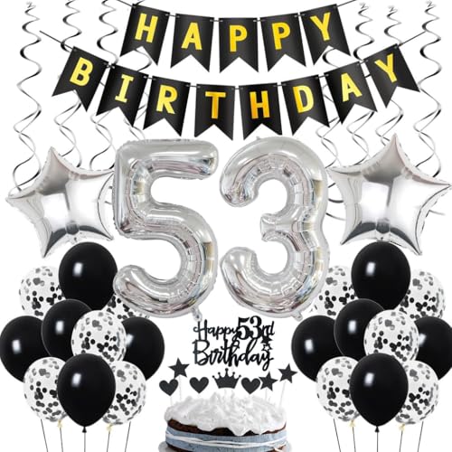 Ohaoduo 53. Geburtstag Dekoration, Geburtstagsdeko 53 Jahr Männer Junge, 53 Geburtstag Deko, 53 Ballon Schwarz und Silber Deko, Luftballon 53. Geburtstag Party Deko, Deko 53 Geburtstag Mann Frau … Ohaoduo 53. Geburtstag Dekoration, Geburtstagsdeko 53 Jahr Männer Junge, 53 Geburtstag Deko, 53 Ballon Schwarz und Silber Deko, Luftballon 53. Geburtstag Party Deko, Deko 53 Geburtstag Mann Frau … von Ohaoduo
