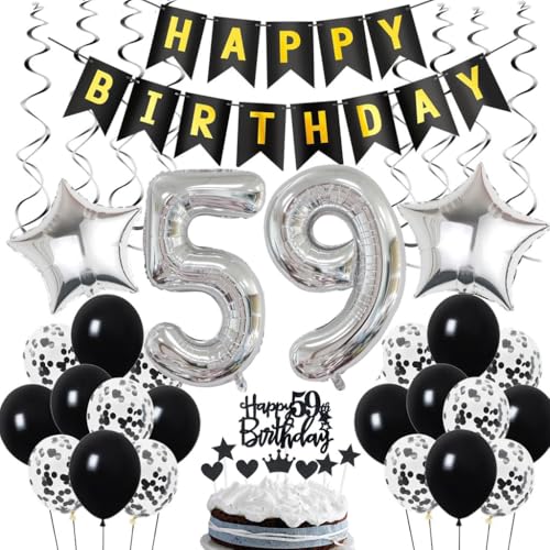 Ohaoduo 59. Geburtstag Dekoration, Geburtstagsdeko 59 Jahr Männer Junge, 59 Geburtstag Deko, 59 Ballon Schwarz und Silber Deko, Luftballon 59. Party , 59 Mann Frau … von Ohaoduo