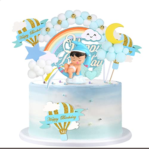 Ohaoduo Babyparty Tortendeko Blau, Baby Shower Kuchen Topper, Taufe Junge Geburtstag Kuchendeko, Cupcake Toppers von Ohaoduo