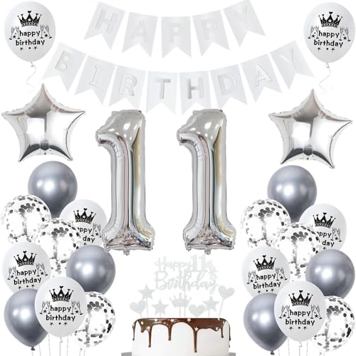 Ohaoduo Deko 11. Geburtstag Silber Tortendeko für Mädchen und Jungen - Geburtstagsdeko mit Ballon von Ohaoduo