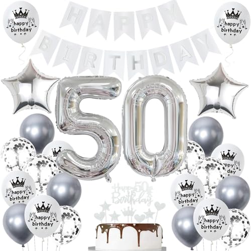 Ohaoduo 50. Geburtstag Deko Silber - Tortendeko für Frauen und Männer - Ballons und Dekorationen für 50 Jahre Jubiläum Ohaoduo 50. Geburtstag Deko Silber - Tortendeko für Frauen und Männer - Ballons und Dekorationen für 50 Jahre Jubiläum von Ohaoduo