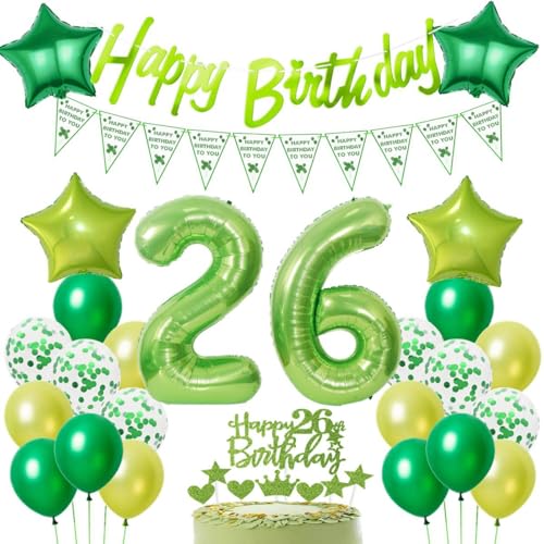 Ohaoduo Grün Ballons 26. Geburtstag, 32 Zoll '26' Jahr Ballon, Happy Birthday Banner, Wimpel, Latex & Konfetti Ballons, Stern Folienballons, Tortendeko, Bänder Ohaoduo Grün Ballons 26. Geburtstag, 32 Zoll '26' Jahr Ballon, Happy Birthday Banner, Wimpel, Latex & Konfetti Ballons, Stern Folienballons, Tortendeko, Bänder von Ohaoduo