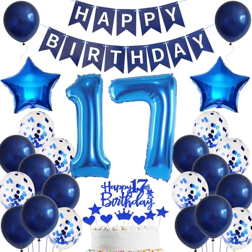 Ohaoduo Luftballon 17. Geburtstag Dekoration Junge blau Tortendeko 17 Geburtstag Junge blau Party Deko 17. Geburtstag Junge Ballon 17 Geburtstag Deko Junge mann Geburtstagsdeko 17 jahre Junge von Ohaoduo