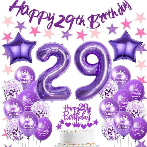 Ohaoduo Luftballon 29. Geburtstag Dekoration Frauen Lila Tortendeko 29 Geburtstag Frau Lila Party Deko von Ohaoduo