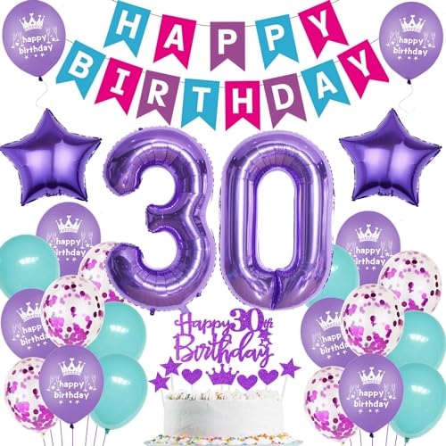 Ohaoduo Luftballon 30. Lila, 30. Geburtstag Dekoration für Frauen und Mädchen, 52 Stück, Ballon-Set mit Happy Birthday Banner und Bändern Ohaoduo Luftballon 30. Lila, 30. Geburtstag Dekoration für Frauen und Mädchen, 52 Stück, Ballon-Set mit Happy Birthday Banner und Bändern von Ohaoduo