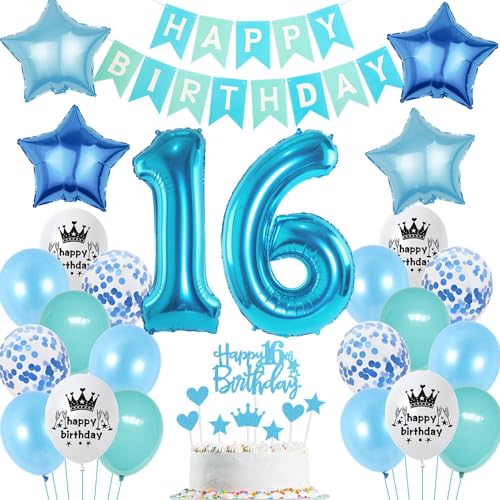 Ohaoduo Luftballons 16. Geburtstag Junge Blau - Dekoration Tortendeko Party Deko - Geburtstagsdeko für 16 Jahre Junge und Mädchen Ohaoduo Luftballons 16. Geburtstag Junge Blau - Dekoration Tortendeko Party Deko - Geburtstagsdeko für 16 Jahre Junge und Mädchen von Ohaoduo