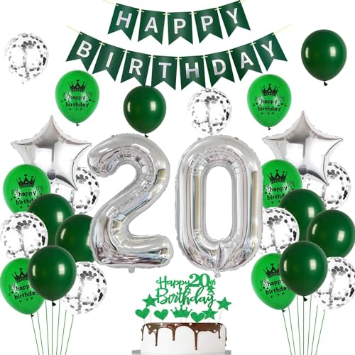 Ohaoduo Luftballons 20. Geburtstag Mann Frauen Dekoration Grün Silber Tortendeko Geburtstag 20 männer Deko 20. frau Party Deko Grün Geburtstagsdeko 20 Jahre frauen Luftballon 20 Ohaoduo Luftballons 20. Geburtstag Mann Frauen Dekoration Grün Silber Tortendeko Geburtstag 20 männer Deko 20. frau Party Deko Grün Geburtstagsdeko 20 Jahre frauen Luftballon 20 von Ohaoduo