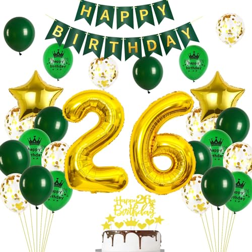 Ohaoduo Luftballons 26. Geburtstag Mann Frauen Dekoration Grün Gold Tortendeko Geburtstag 26 Manner Deko 26. Geburtstag frau Party Deko Grün Geburtstagsdeko 26 Jahre Mann frauen Luftballon 26 Gold von Ohaoduo