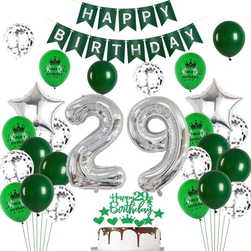 Ohaoduo Luftballons 29. Geburtstag Mann Frauen Dekoration Grün Silber Tortendeko Geburtstag 29 männer Deko 29. Geburtstag frau Party Deko Grün Geburtstagsdeko 29 Jahre Mann frauen Luftballon 29 von Ohaoduo