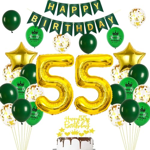 Ohaoduo Luftballons 55. Geburtstag Mann Frauen Dekoration Grün Gold Tortendeko Geburtstag 55 Manner Deko 55. Geburtstag frau Party Deko Grün Geburtstagsdeko 55 Jahre Mann frauen Luftballon 55 Gold von Ohaoduo