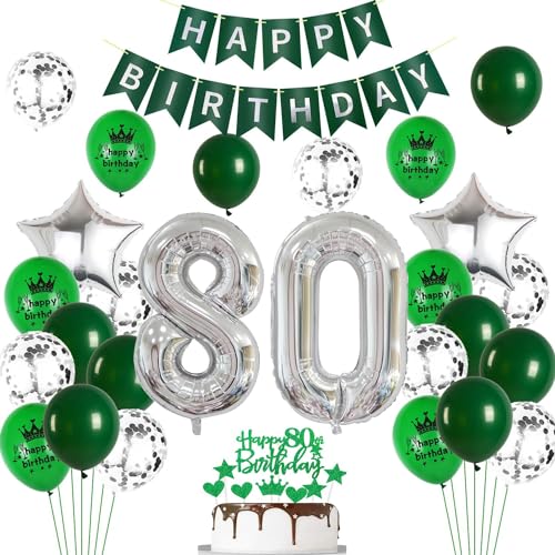 Ohaoduo Luftballons 80. Geburtstag Mann Frauen Dekoration Grün Silber Tortendeko Geburtstag 80 männer Deko 80. frau Party Deko Grün Geburtstagsdeko 80 Jahre frauen Luftballon 80 von Ohaoduo