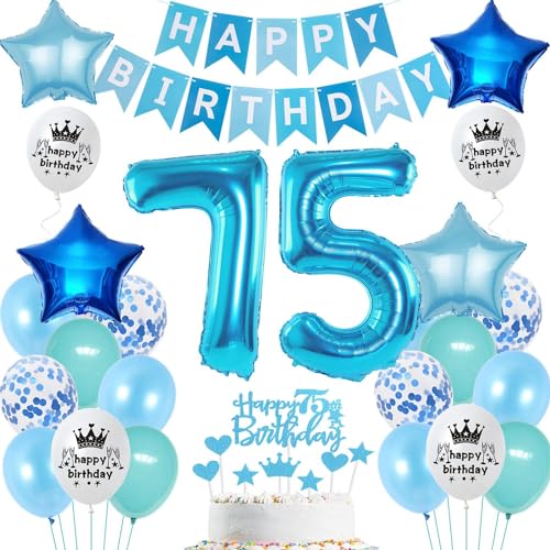 Ohaoduo luftsballons Deko 75. Geburtstag mann Blau Tortendeko 75 Geburtstag mann Deko 75 männer Blau 75 jahre Geburtstagsdeko 75 jahre männer Ballon von Ohaoduo