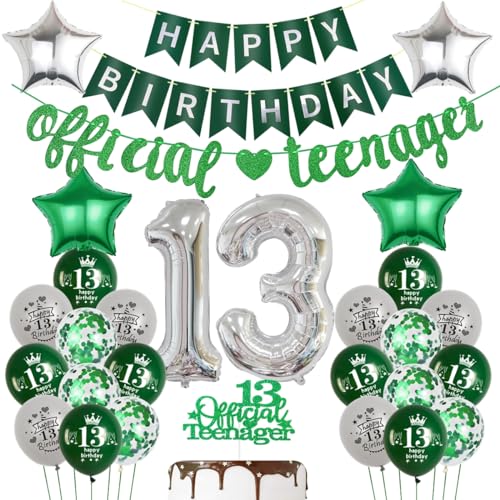 Ohaoduo Offizielle Teenager 13. Geburtstag Dekoration Grün Silber Luftballon 13. Geburtstag Grün Silber 13 Jahr Ballon Geburtstagsdeko 13 Jahre Junge Mädchen 13 Party Ballons von Ohaoduo