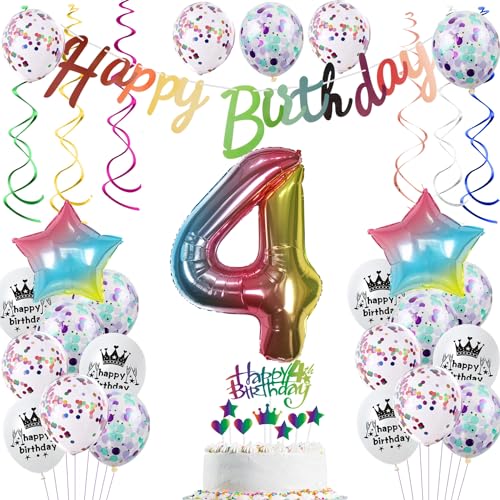 Regenbogen Luftballon 4 Jahre Geburtstag Mädchen, Geburtstagsdeko Mädchen 4 Jahr Bunt, Ballon 4. Geburtstag Regenbogen, Luftballons 4 Dekoration Bunt, Ballon 4 Deko von Ohaoduo