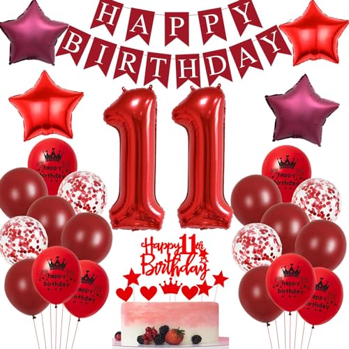 Ohaoduo Rot 11 Jahre Party Dekoration, 26 Stück Ballon-Set für Mädchen (11 Jahre), Rot, Geburtstag, Kinder, 11. Geburtstag, Mädchen Ohaoduo Rot 11 Jahre Party Dekoration, 26 Stück Ballon-Set für Mädchen (11 Jahre), Rot, Geburtstag, Kinder, 11. Geburtstag, Mädchen von Ohaoduo