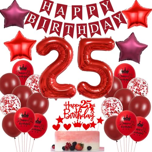 Rot 25 Jahre Party Dekoration,Rot Luftballons 25. Geburtstag,Deko 25. Geburtstag Frau ,Tortendeko 25 Frauen Deko, Ballons 25. Mann Frau Dekoration von Ohaoduo