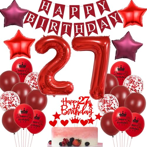Rot 27 Jahre Party Dekoration,Rot Luftballons 27. Geburtstag,Deko 27. Geburtstag Frau ,Tortendeko 27 Frauen , Ballons 27. Mann Frau Dekoration von Ohaoduo