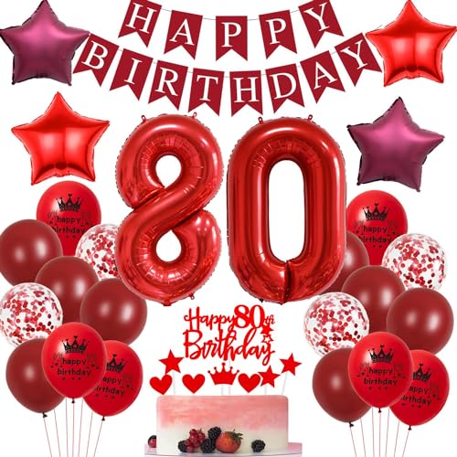 Rot 80 Jahre Party Dekoration,Rot Luftballons 80. Geburtstag,Deko 80. Geburtstag Frau ,Tortendeko 80 Frauen Deko,Ballons 80. Mann Frau Dekoration von Ohaoduo
